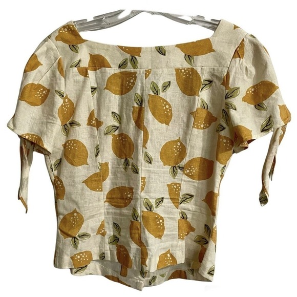 Code x Mode Nordstrom Blouse Top Size Small Linen Blend Lemon Print Shor… - Picture 3 of 7